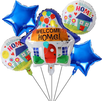 Welcome Home House 5PCS  Foil Balloons for Kids Birthday Baby Shower Party Decorations